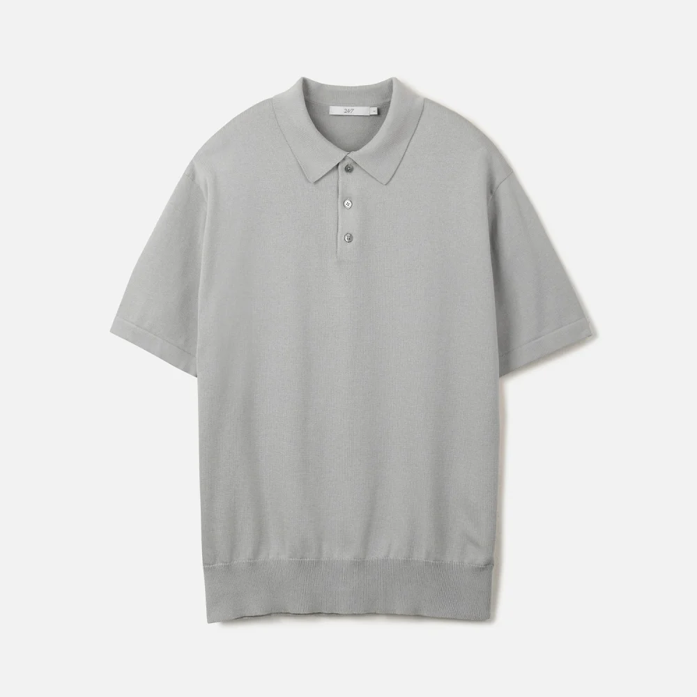 SUPIMA COTTON COLLAR H/S KNIT LIGHT GRAY (247)
