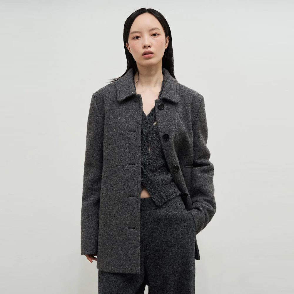 Melange Wool Blend Half Car Coat Grey (AG4930A013)
