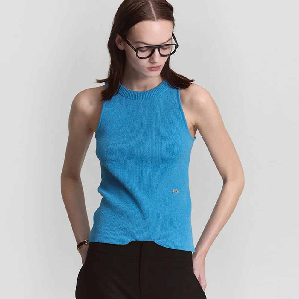 RACERBACK RIBBED KNITTED TOP_BLUE
