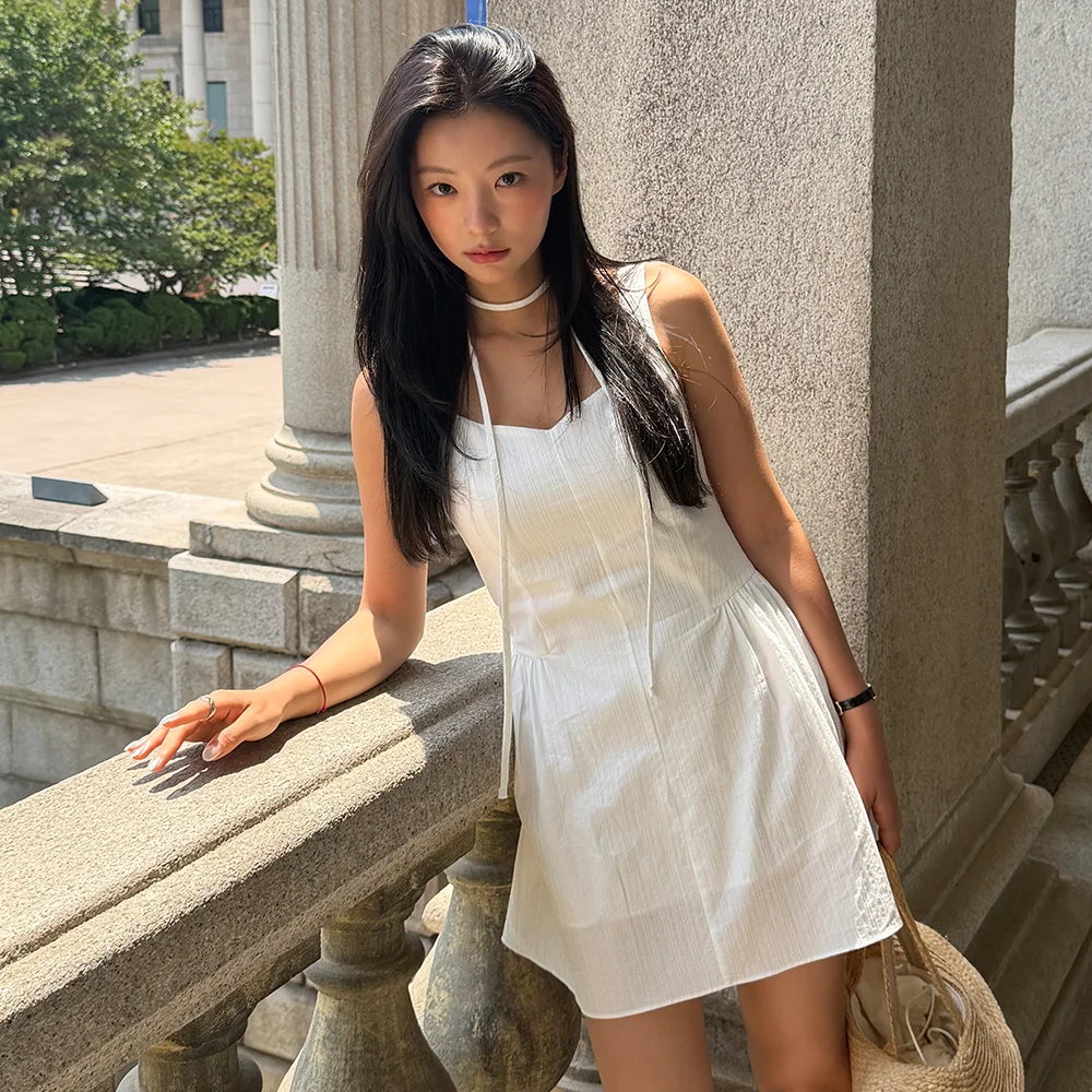 Fit flare sleeveless mini dress - white