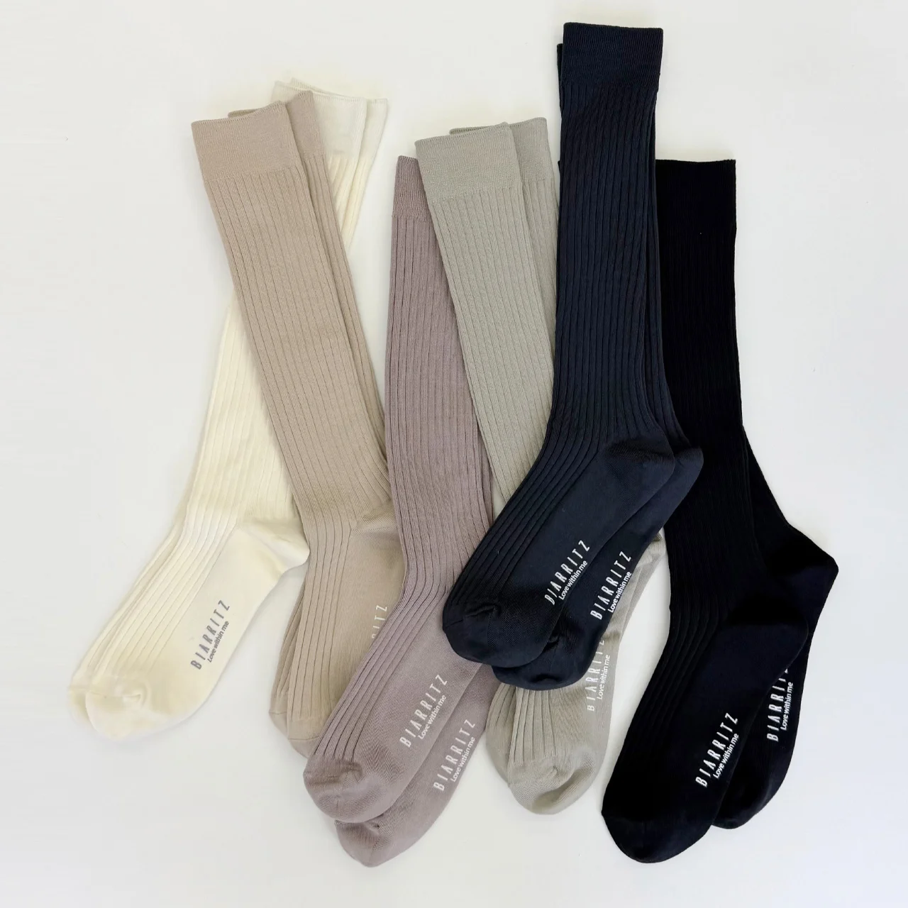 腰果 絲光棉 純棉 羅紋 唇 過膝襪 6color