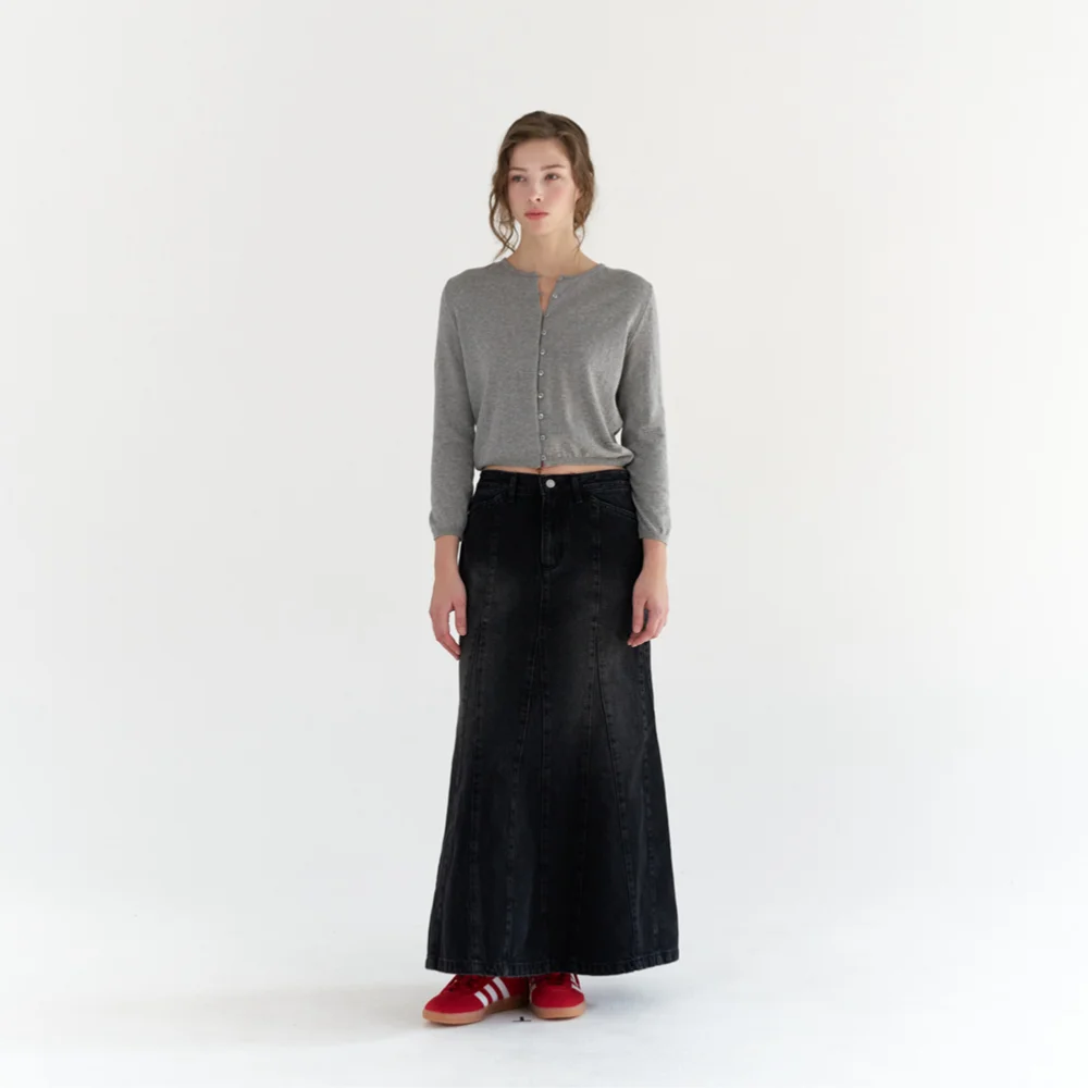 MERMAID MAXI DENIM SKIRT / BLACK