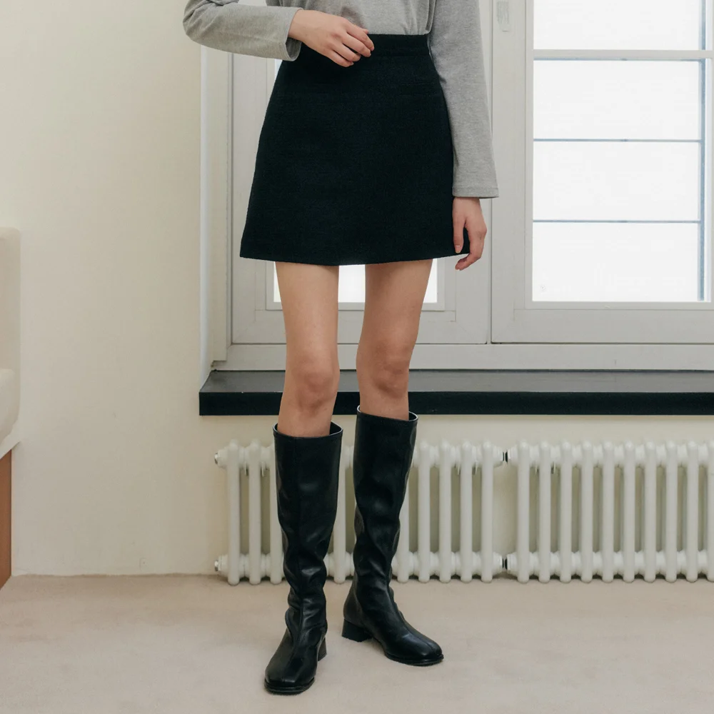 ROUND TWEED SKIRT_BLACK