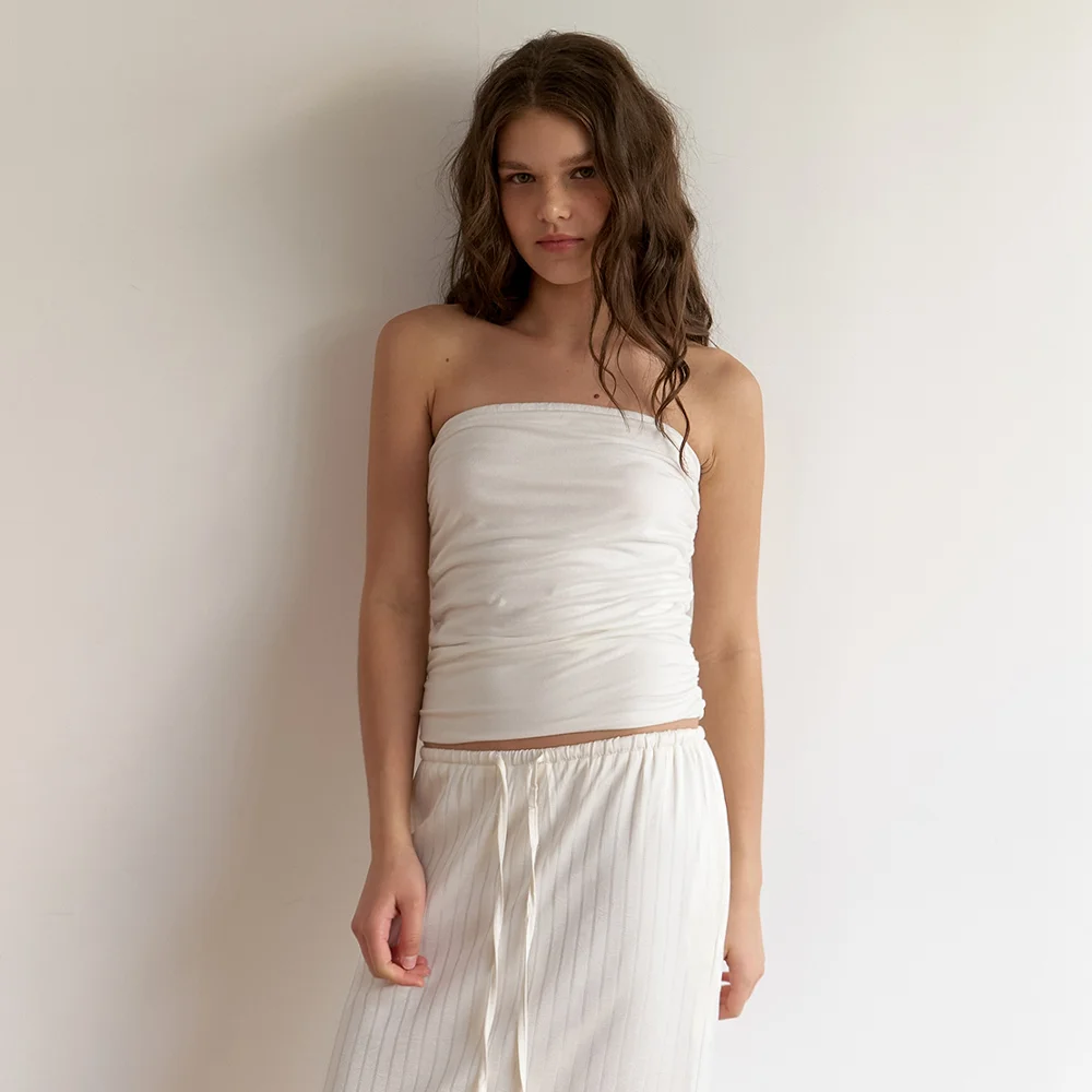 soft shirring tube top - off white