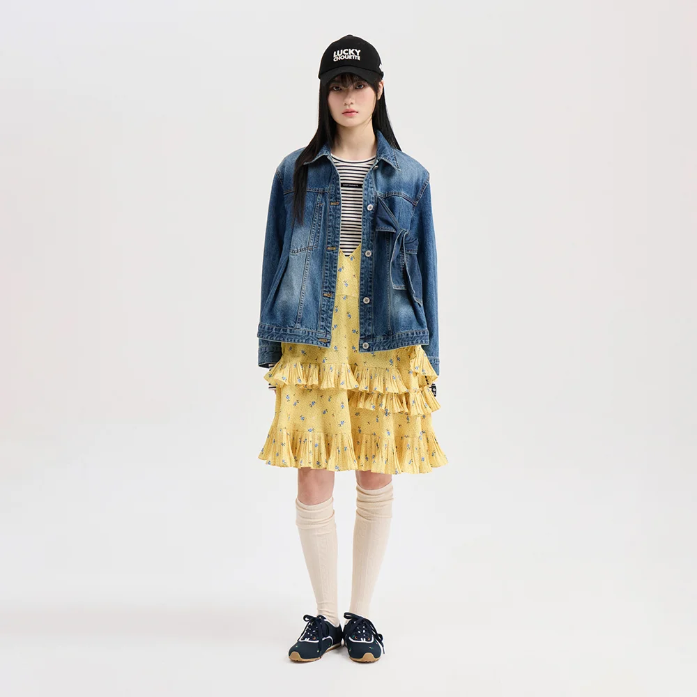 Pleated Color Blend Mid Dress (yellow) LFDAS26220YEX