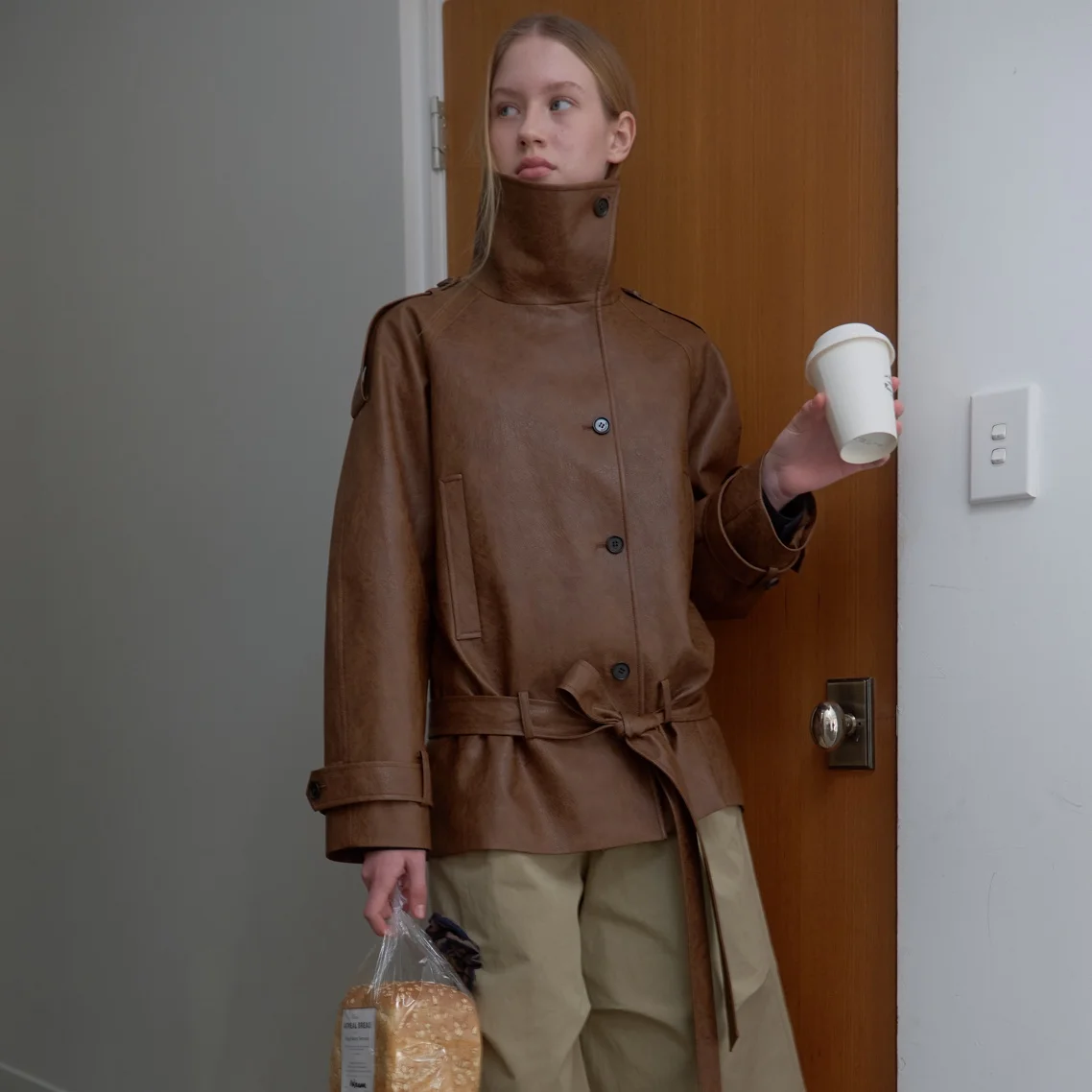 HIGH NECK LEATHER JACKET_BROWN