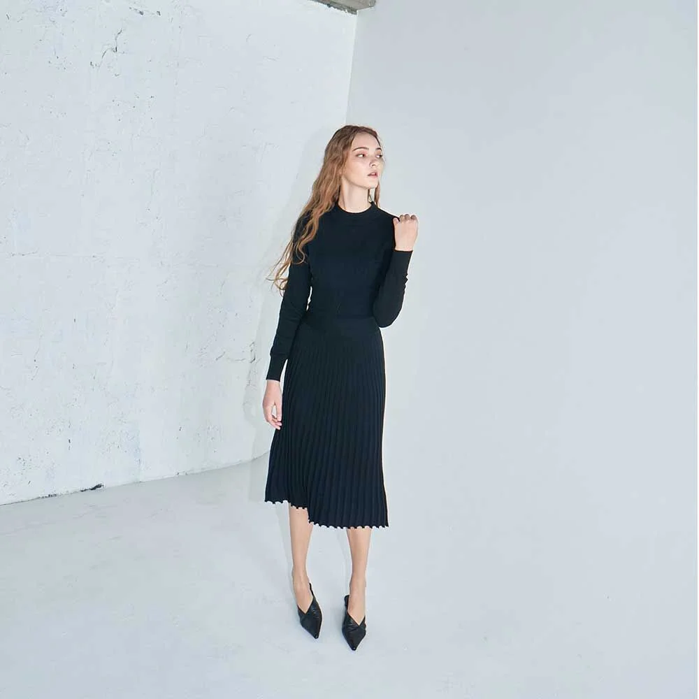 Flared rib knit dress