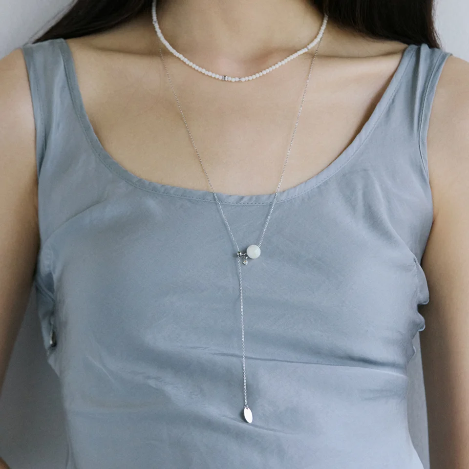 Mother of Pearl pendant long necklace
