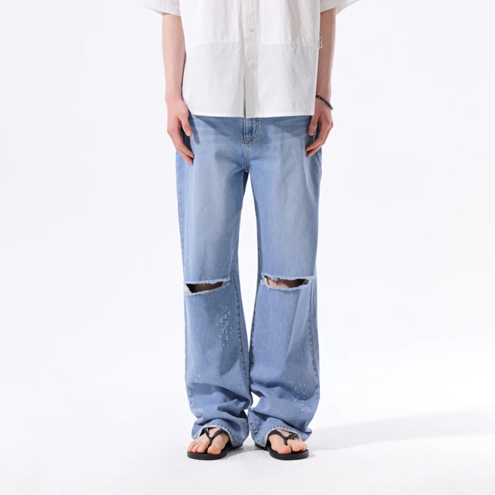 DISTRESSED DENIM PANTS FOR MEN IN BLUE