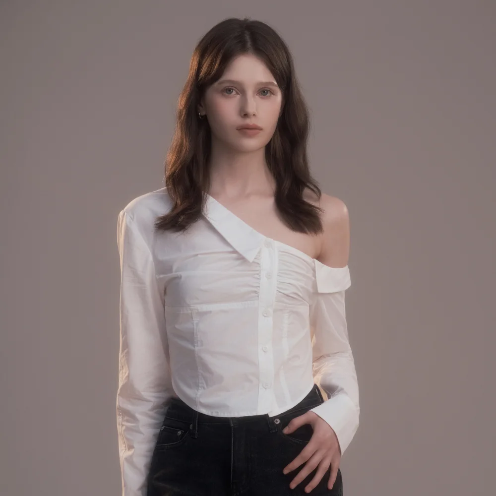 Cut-Out Shirring Shirt - White