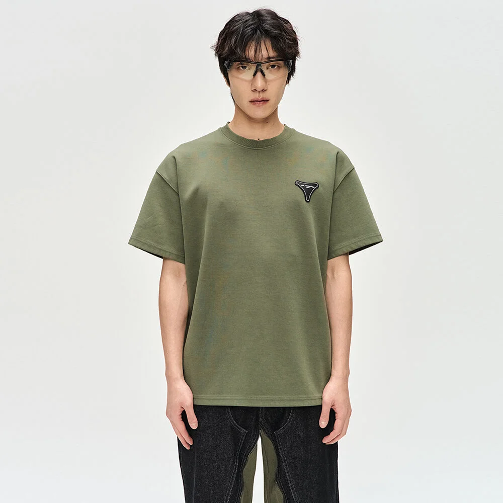 UNISEX STOOL PATCH LOGO T-SHIRTS atb1230u(KHAKI)
