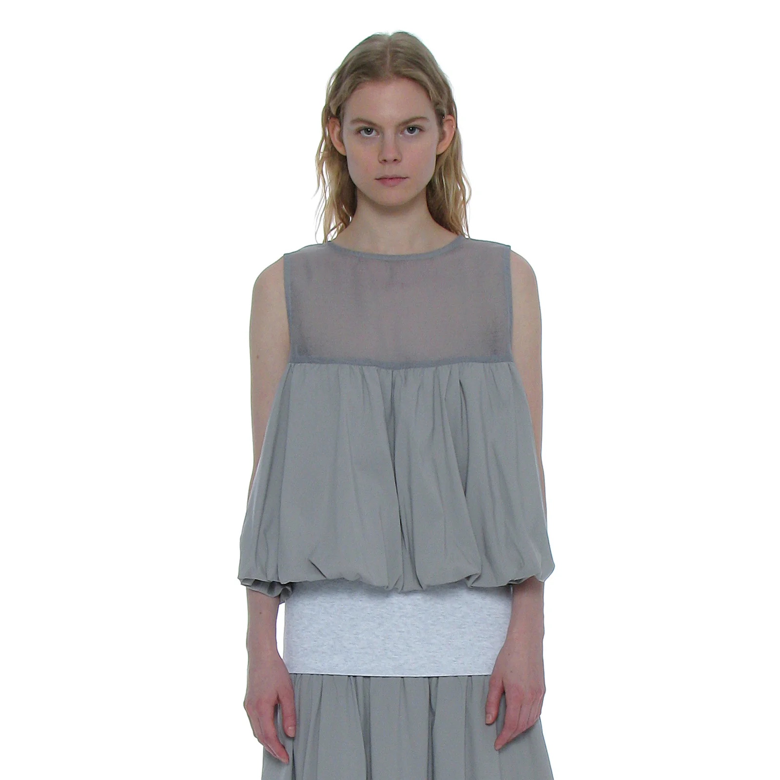 SLEEVELESS PUFF BLOUSE_GREY