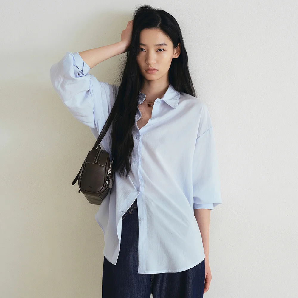 Relaxed drape long sleeve shirt_Sky blue