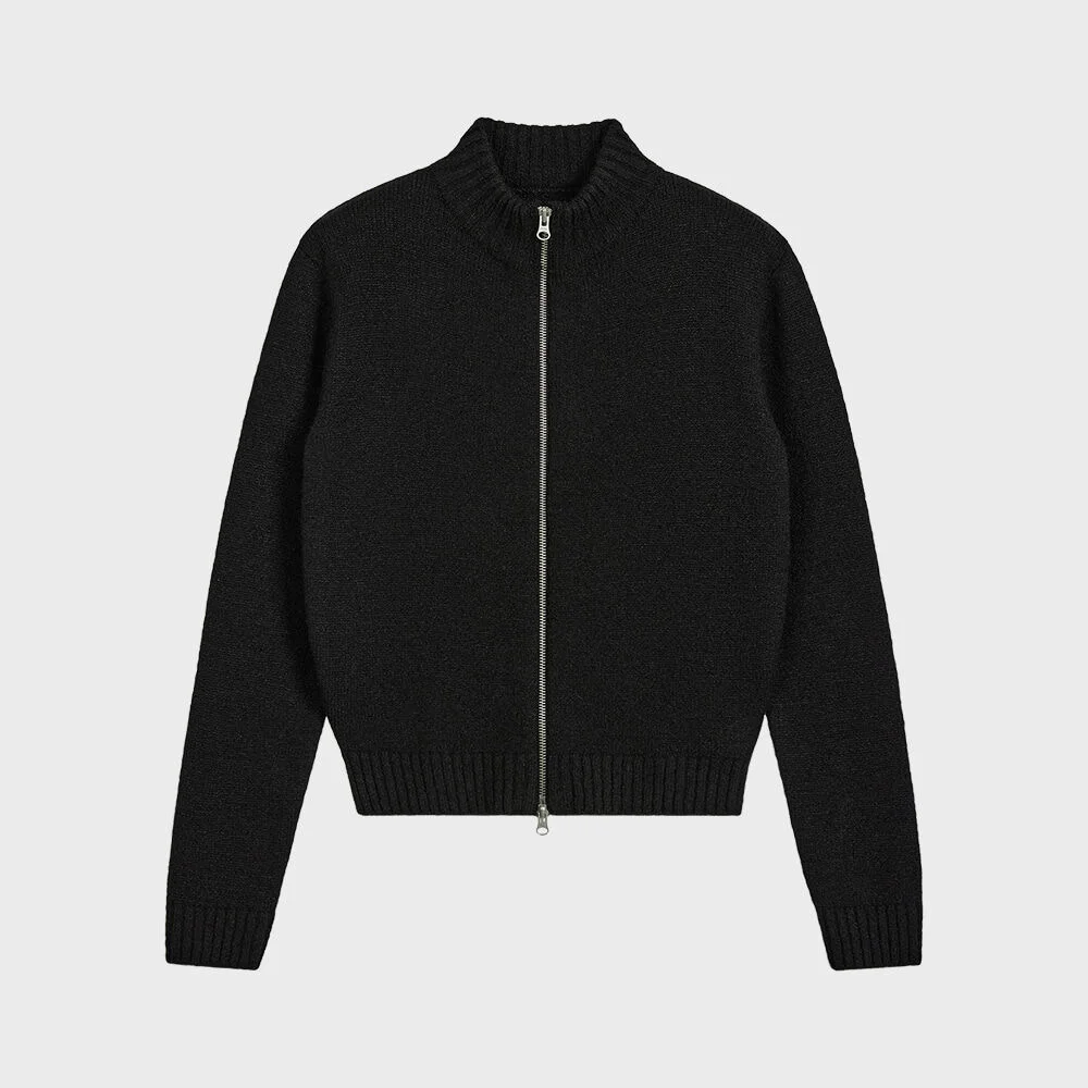 (W) HEART LOGO ZIP CARDIGAN-BLACK