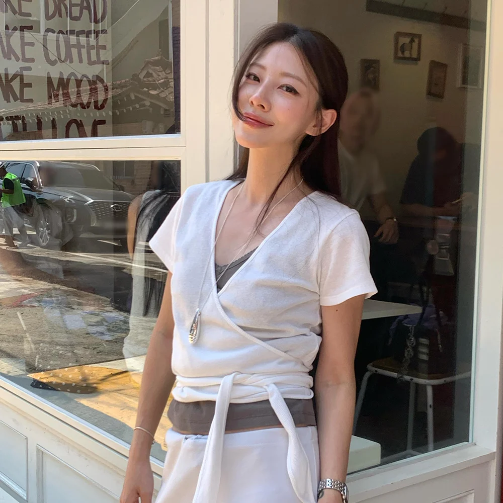 Wrap Detail T-Shirt(White)