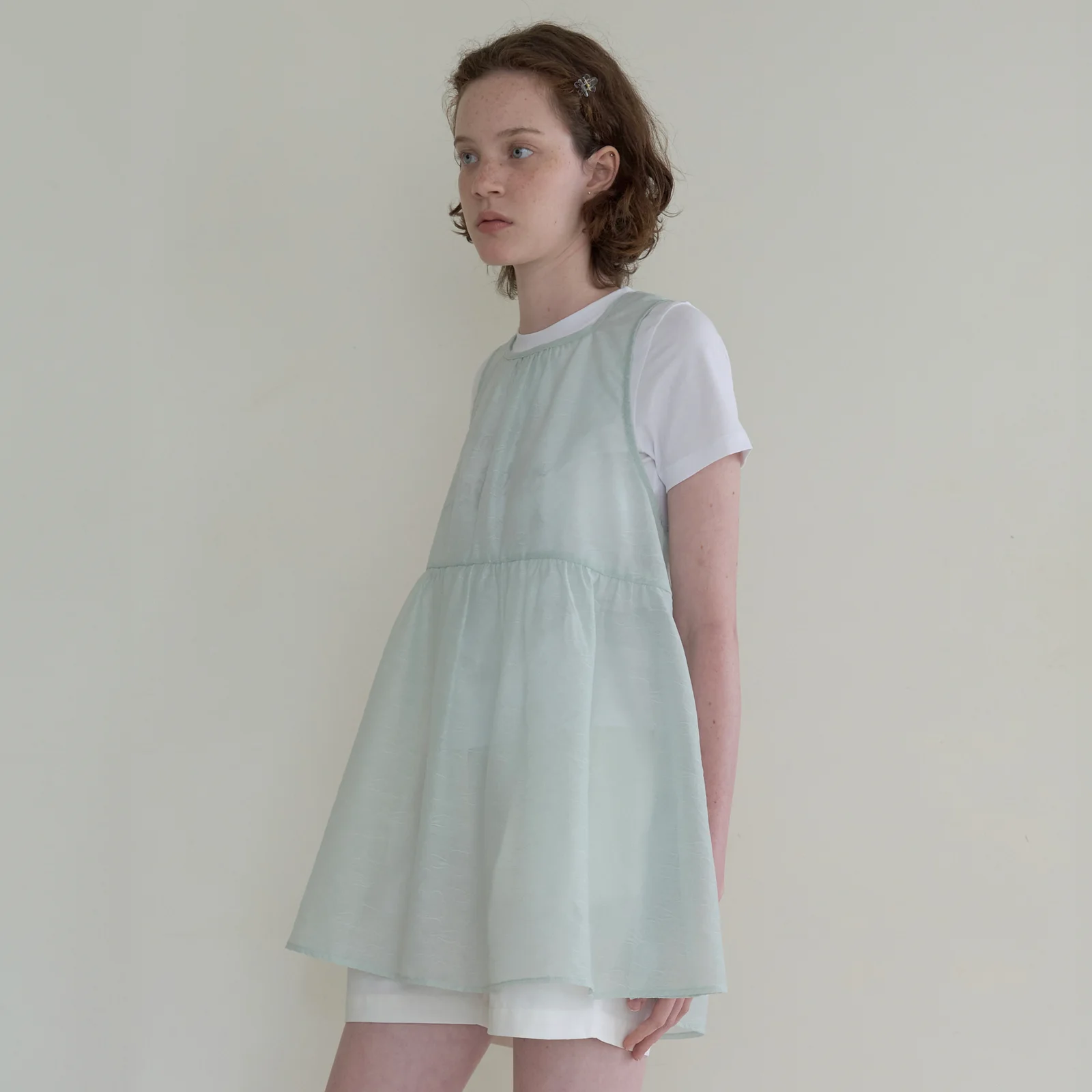 SHEER LACE ORGANZA DRESS_MINT
