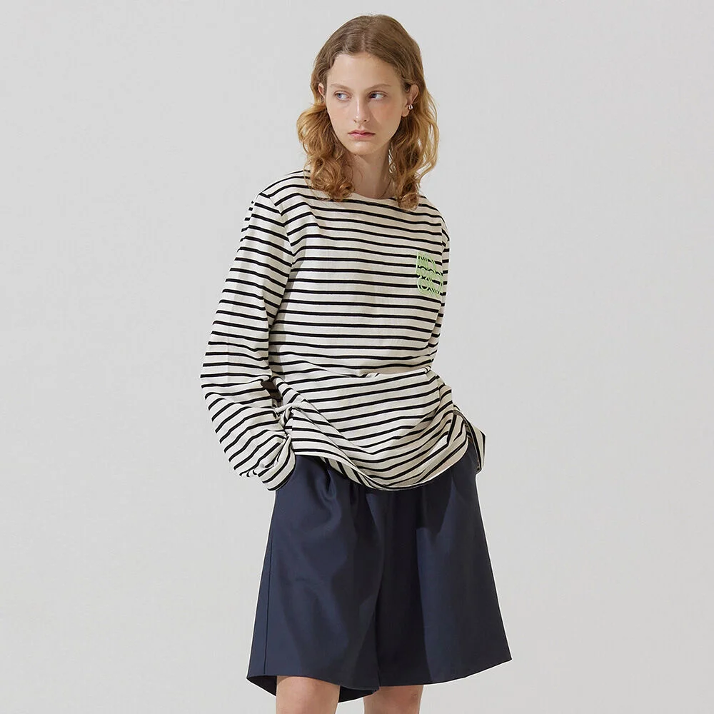 AD&heart embroidery stripe t shirts - mint