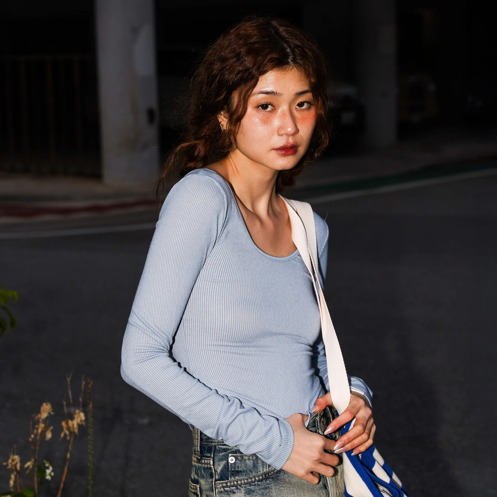 修身 U領 T恤 (Light Blue)
