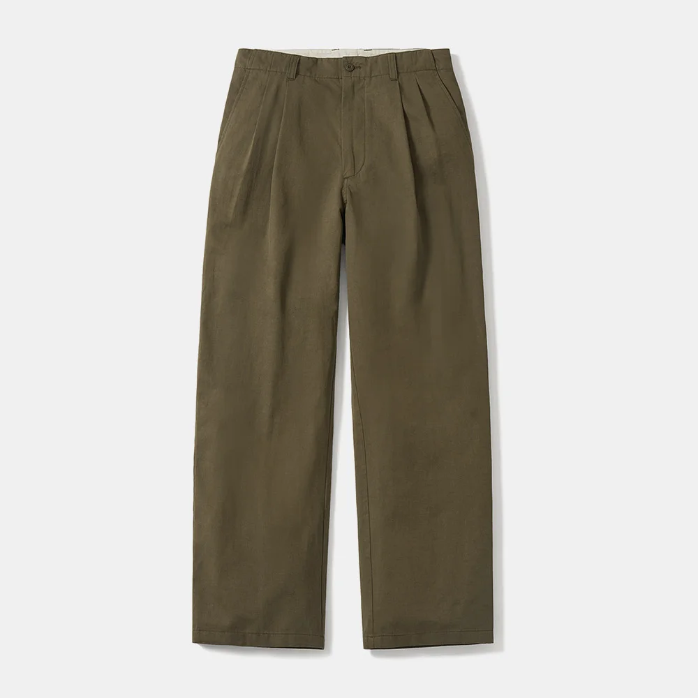 Two Pleated Wide Chino Pants (Olive)