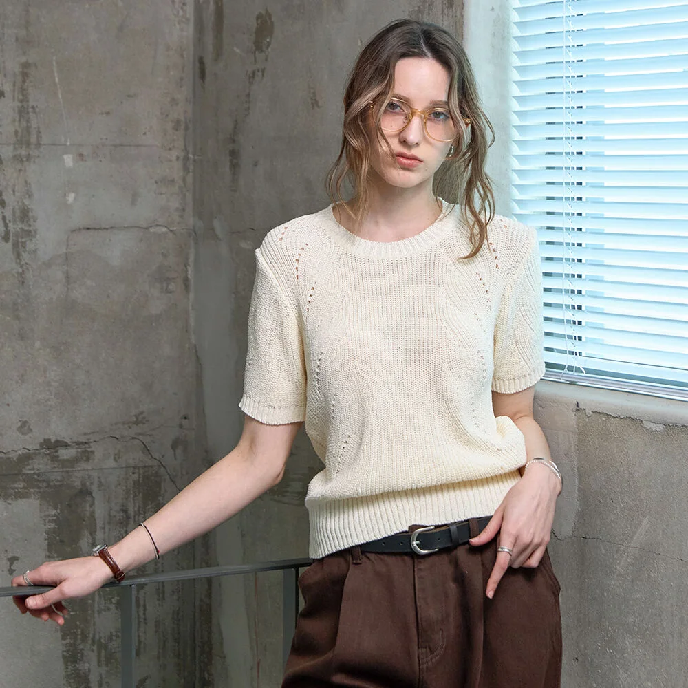 色 鏤空 Round Knit CREAM