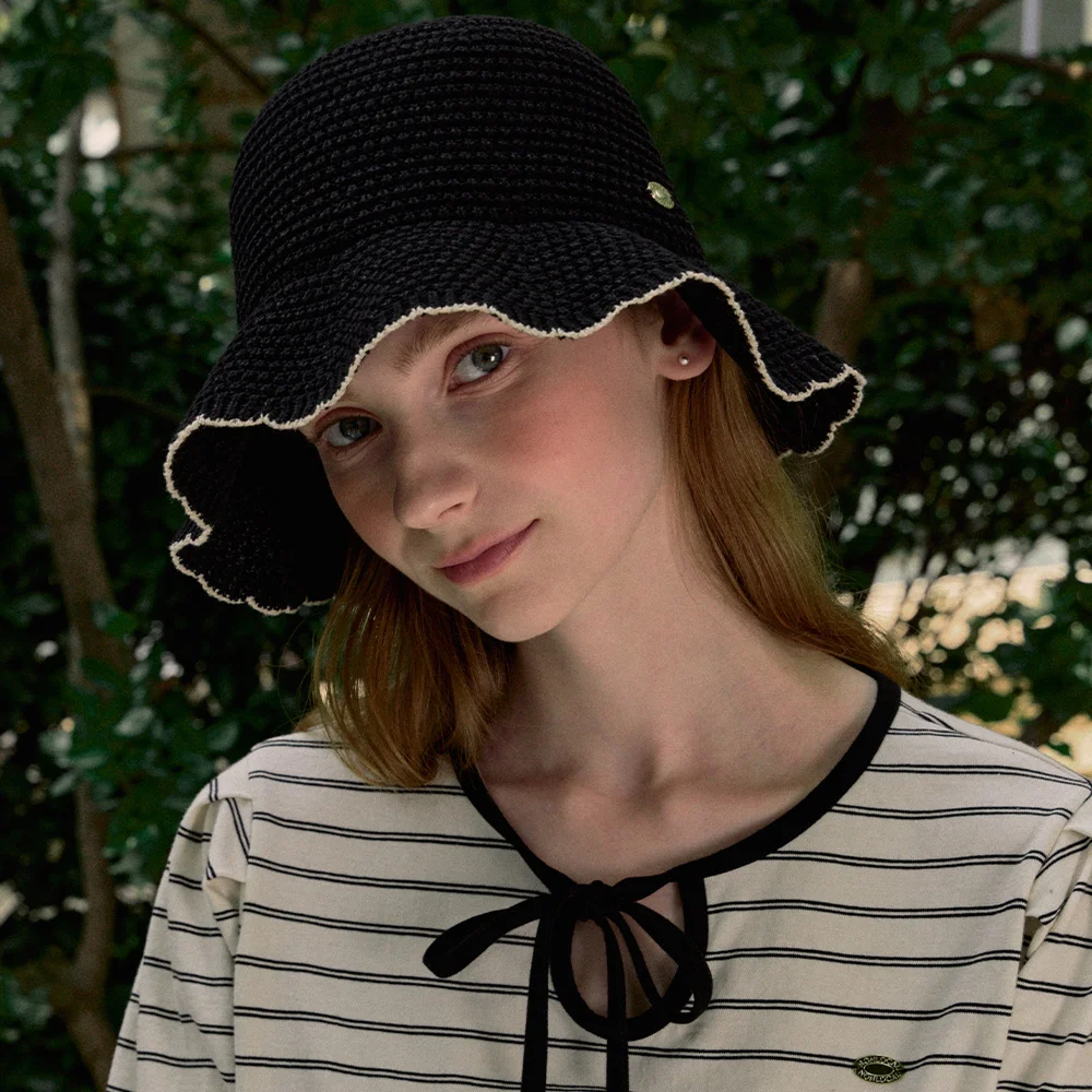 Olivia Summer Knitted Bucket Hat - Black