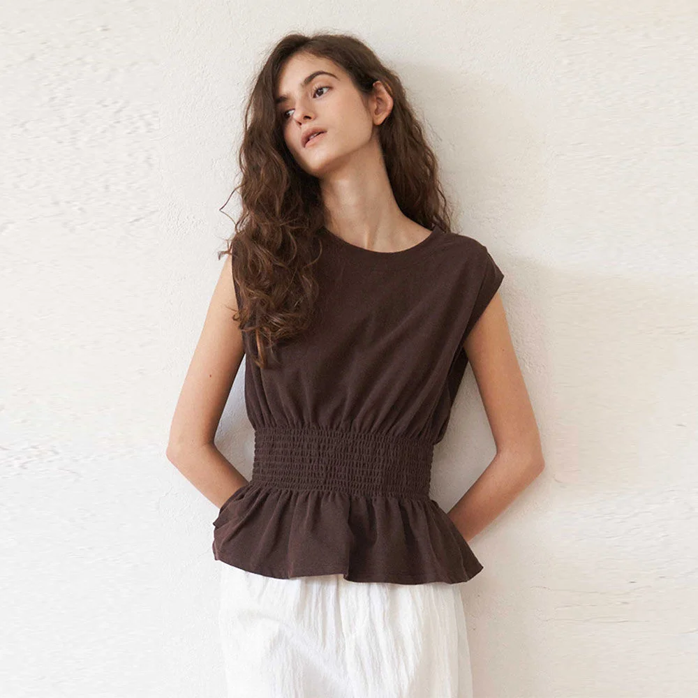Shirred Waist Top(Brown)