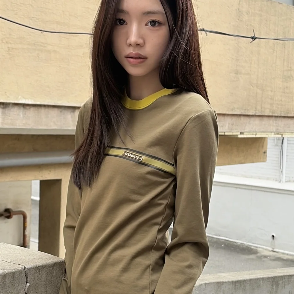 Stripe Metal Logo Point Long Sleeve Dusty Green