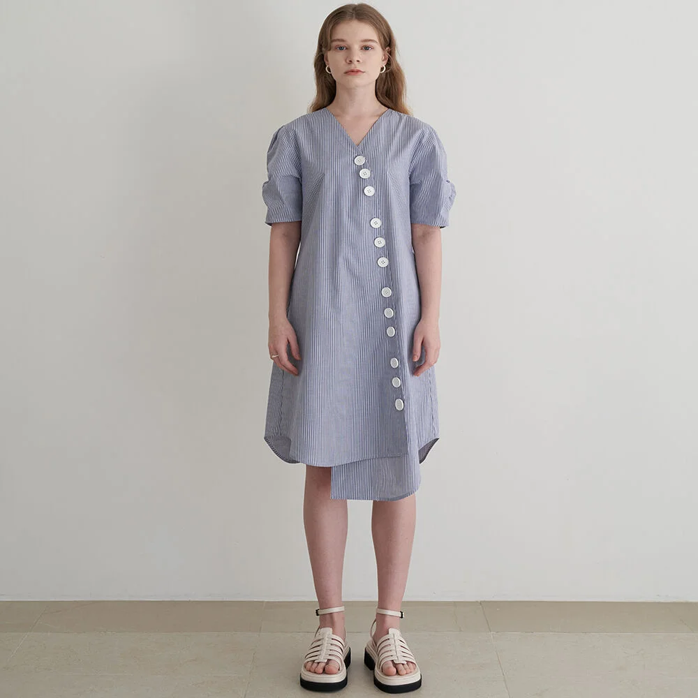 Unbalanced Stripe Dress (Blue)