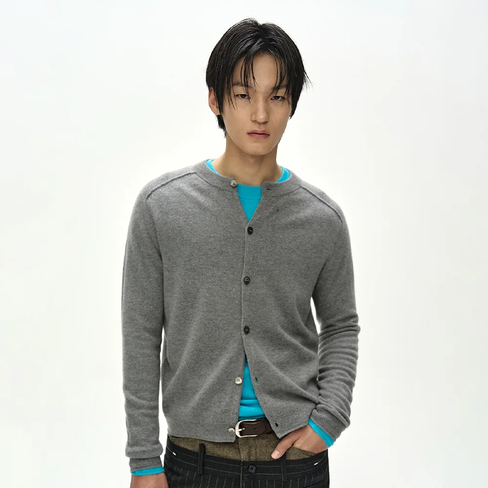 SHANE CASHMERE CREW-NECK CARDIGAN (GREY)