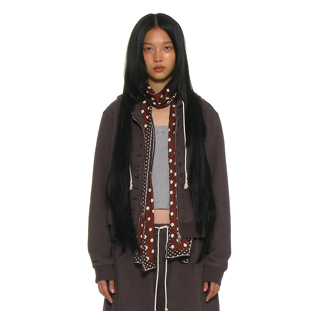 76 APPLIQUE DUAL HOODIE ZIP-UP_BROWN