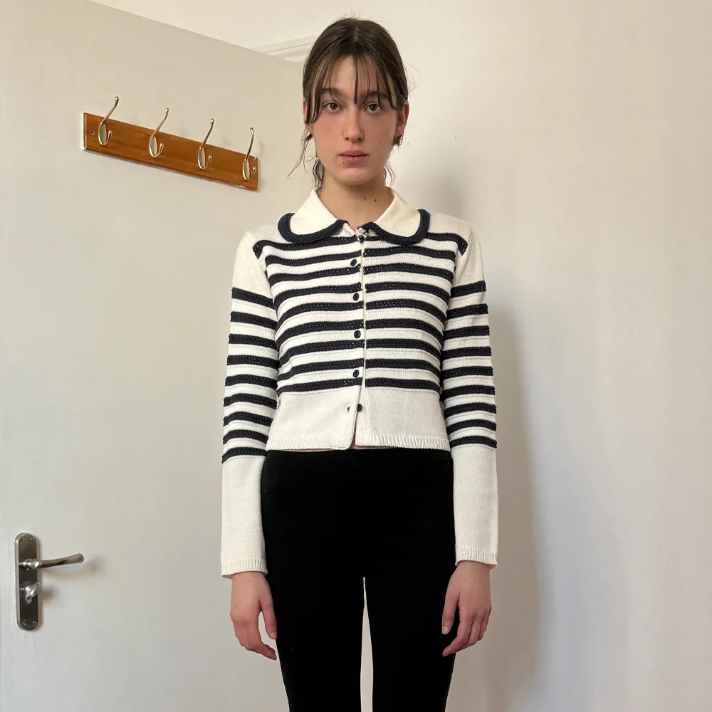 Stripe Collar Cardigan (Ivory)