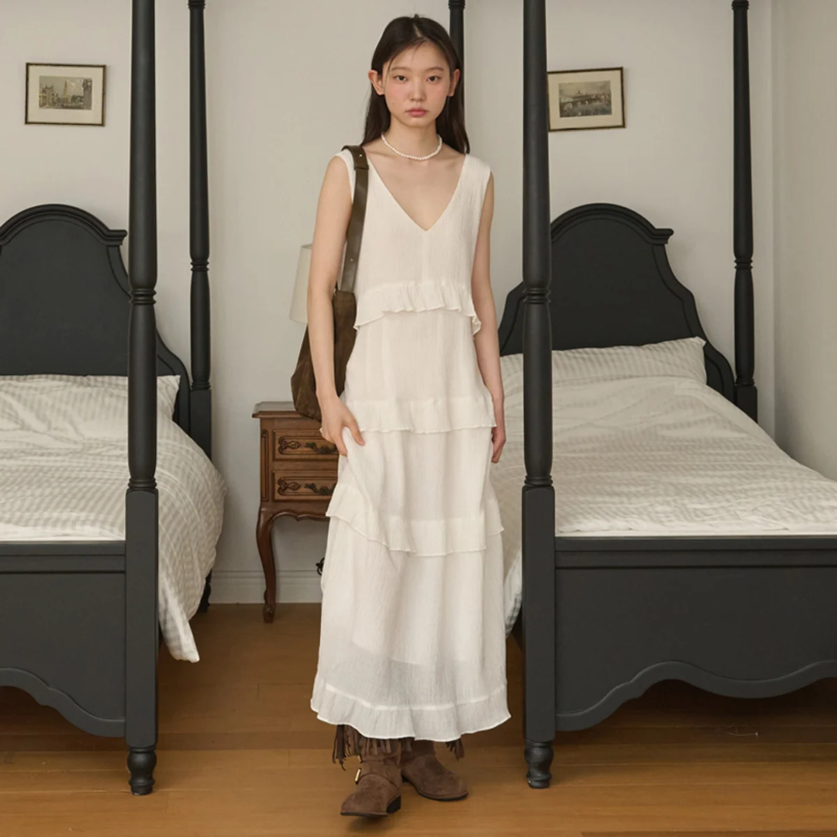 Sleeveless Ruffle Tiered Long Dress_White