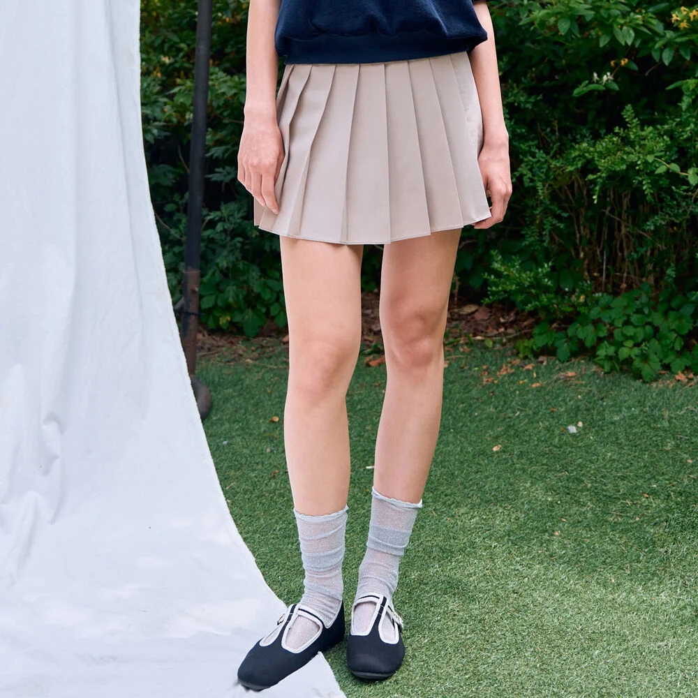 UNBAL PLEATS SKIRT-PANTS (BEIGE)