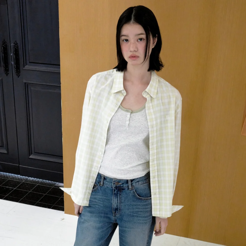 REGULAR-FIT Lc SHEER CHECKED SHIRT_YELLOW