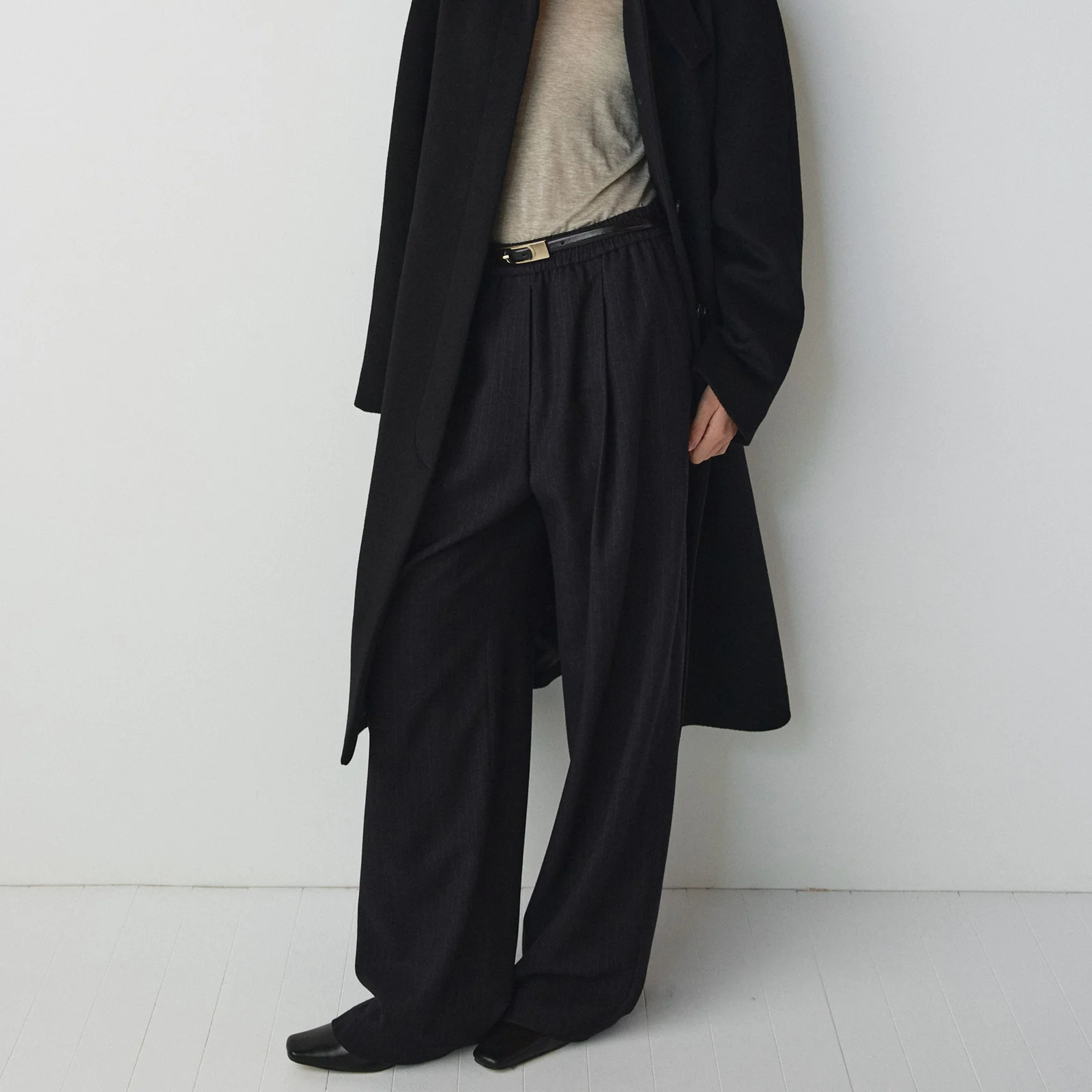 Pin Stripe Banding Pants-Charcoal