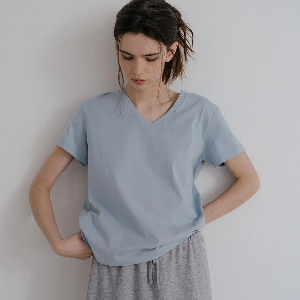 Soft basic v-neck T-shirt _Sky blue