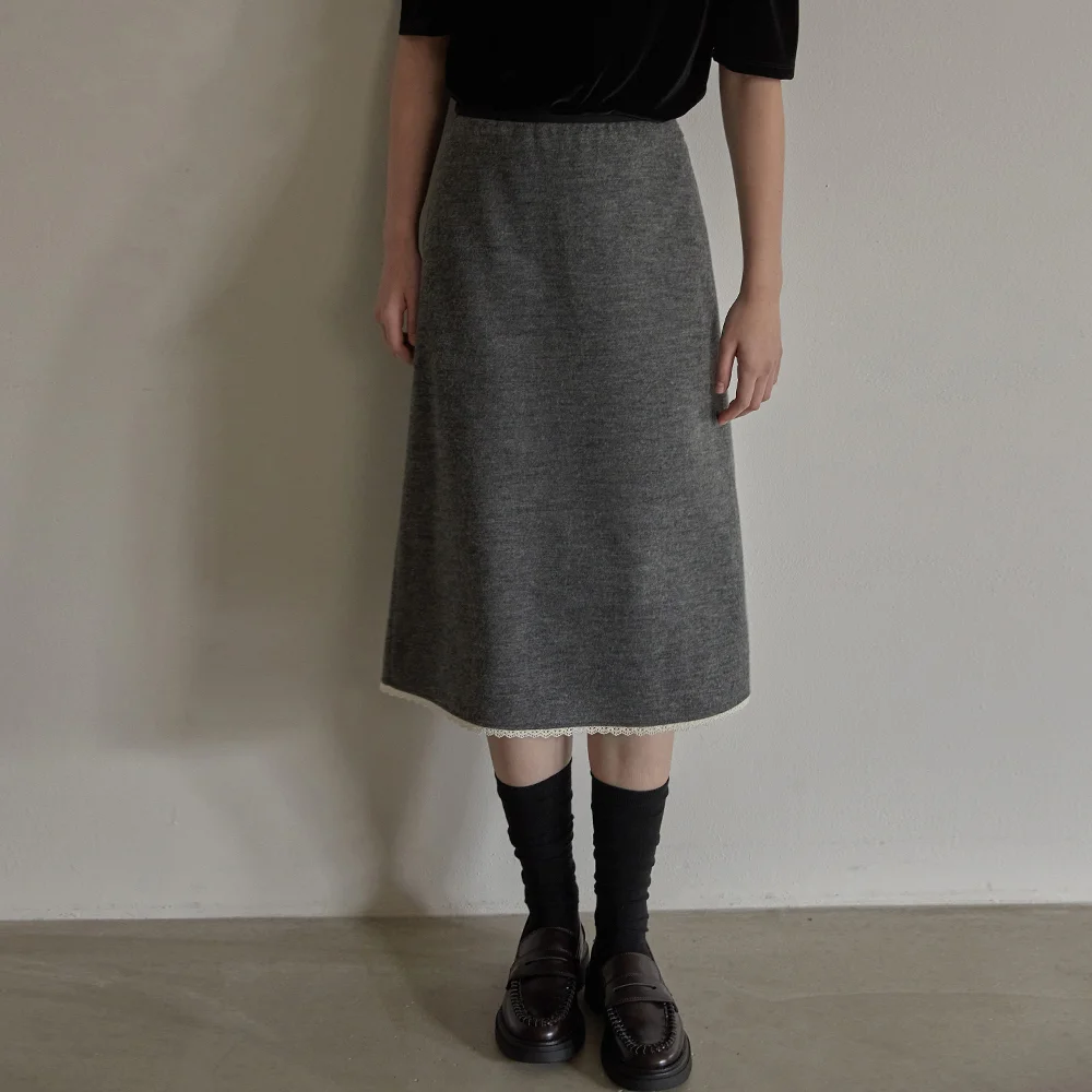 Lace detail A line skirt - Charcoal