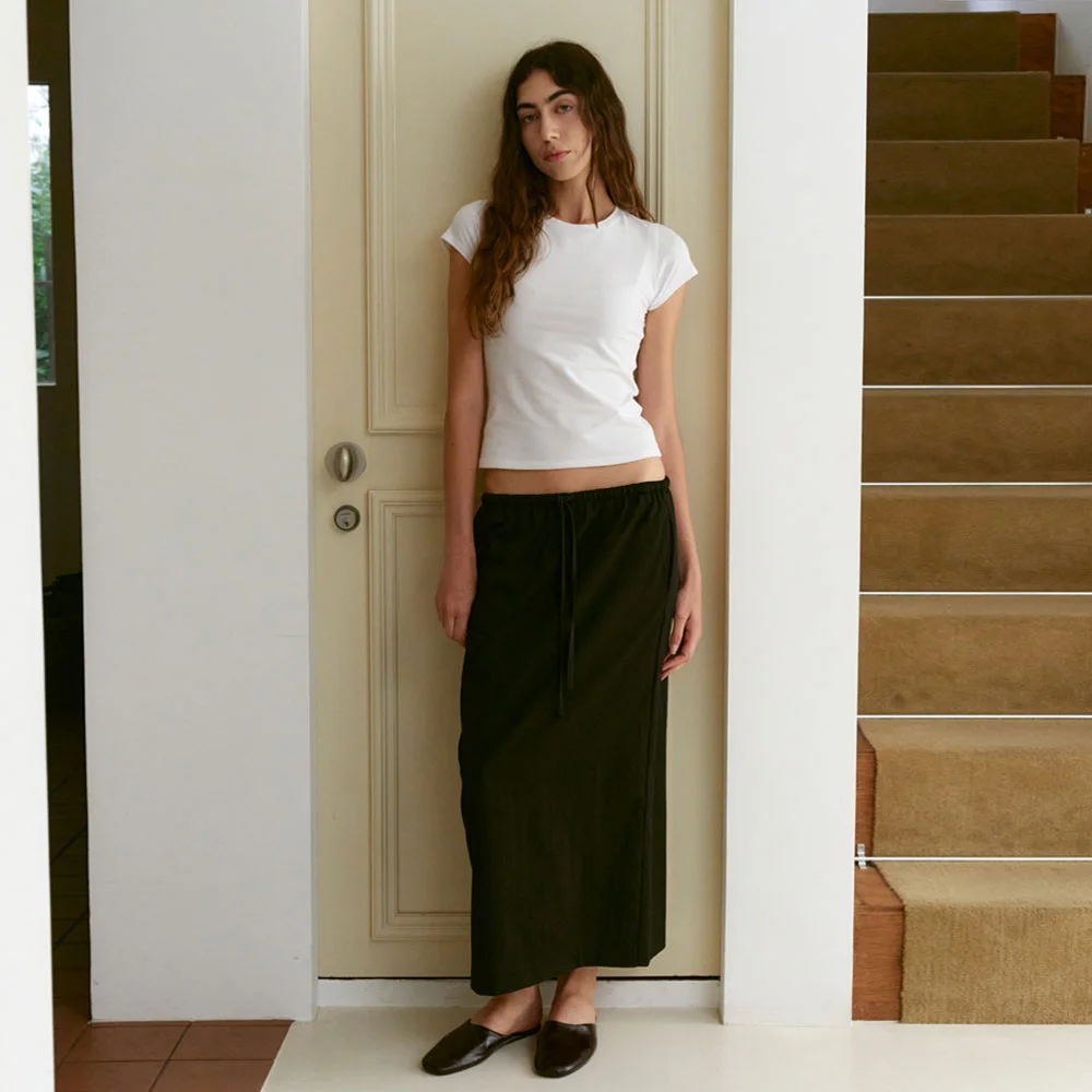 Straight Long Banding Skirts (Black)