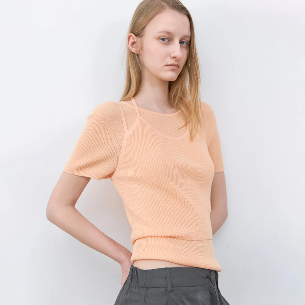 LAYERD HALTER NECK BUSTIER&TOP KNIT SET (T-7250)