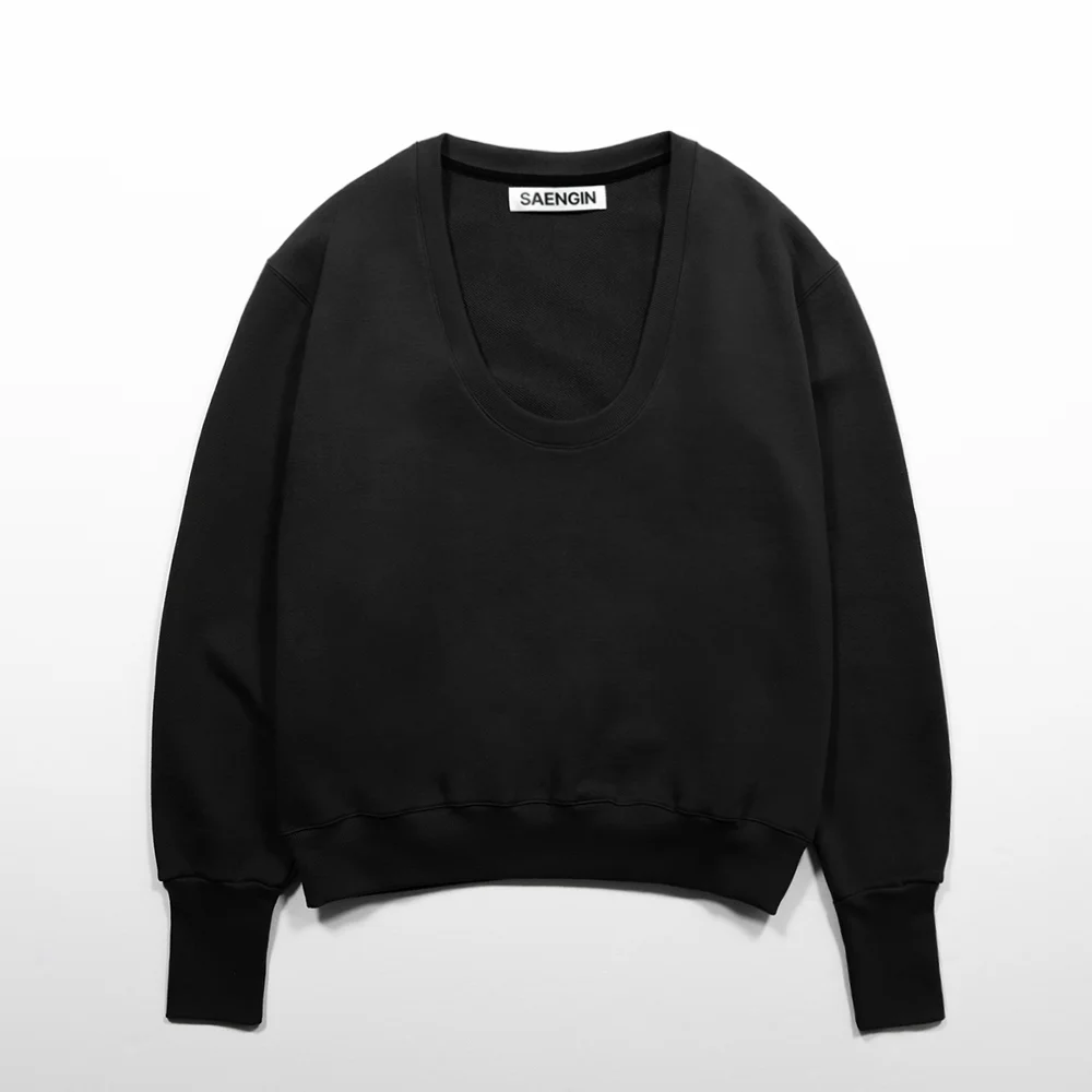 U-NECK SWEATSHIRT - BLACK