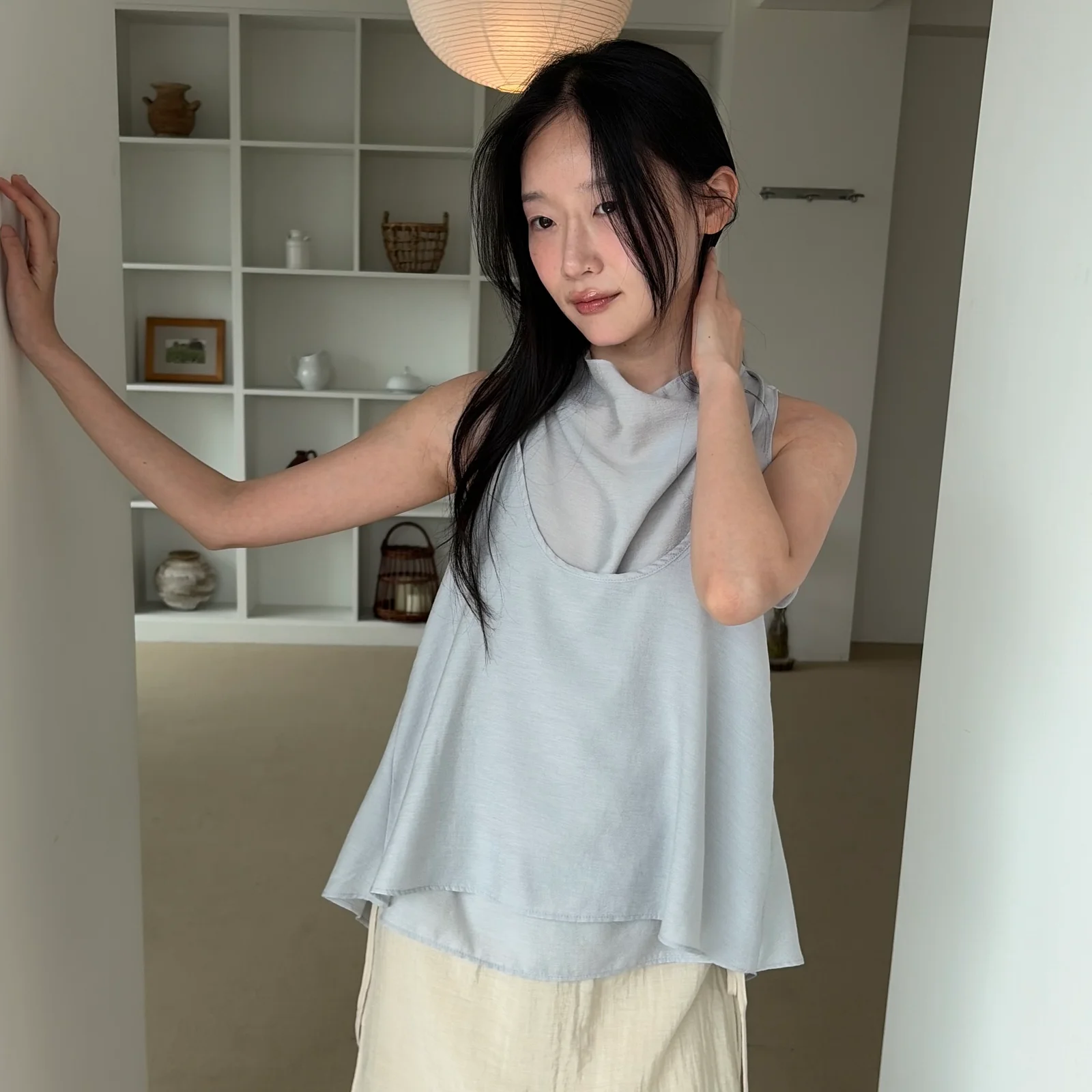 LAYERED DRAPE HALTER BLOUSE SET UP