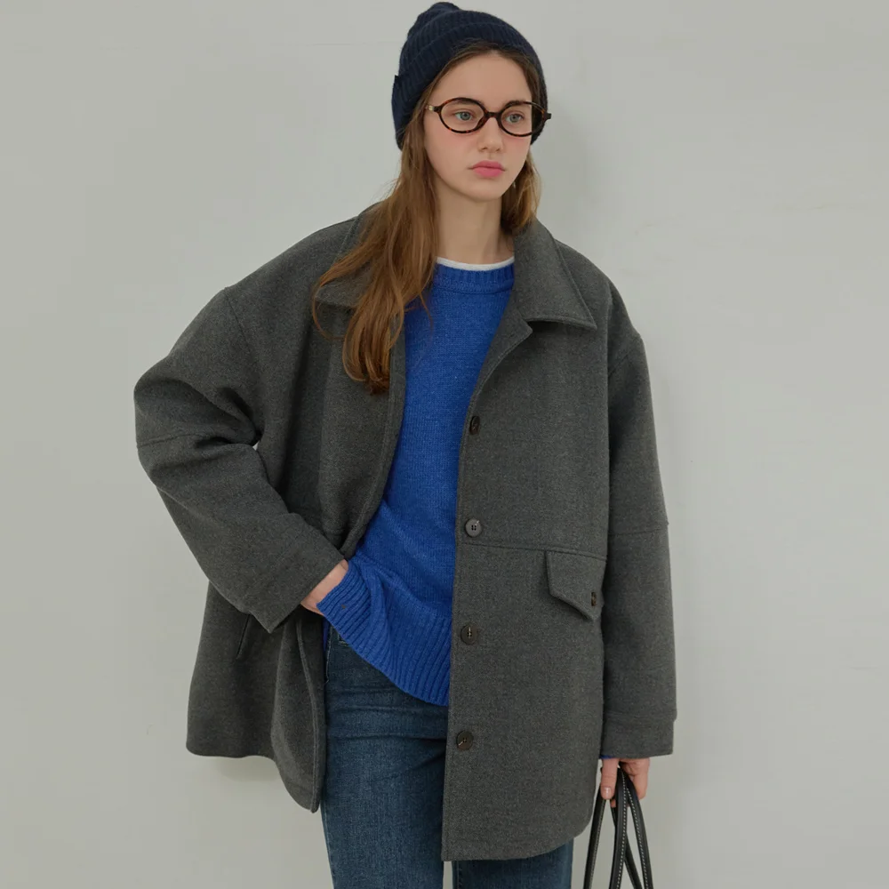 Wool work half coat - Charcoal