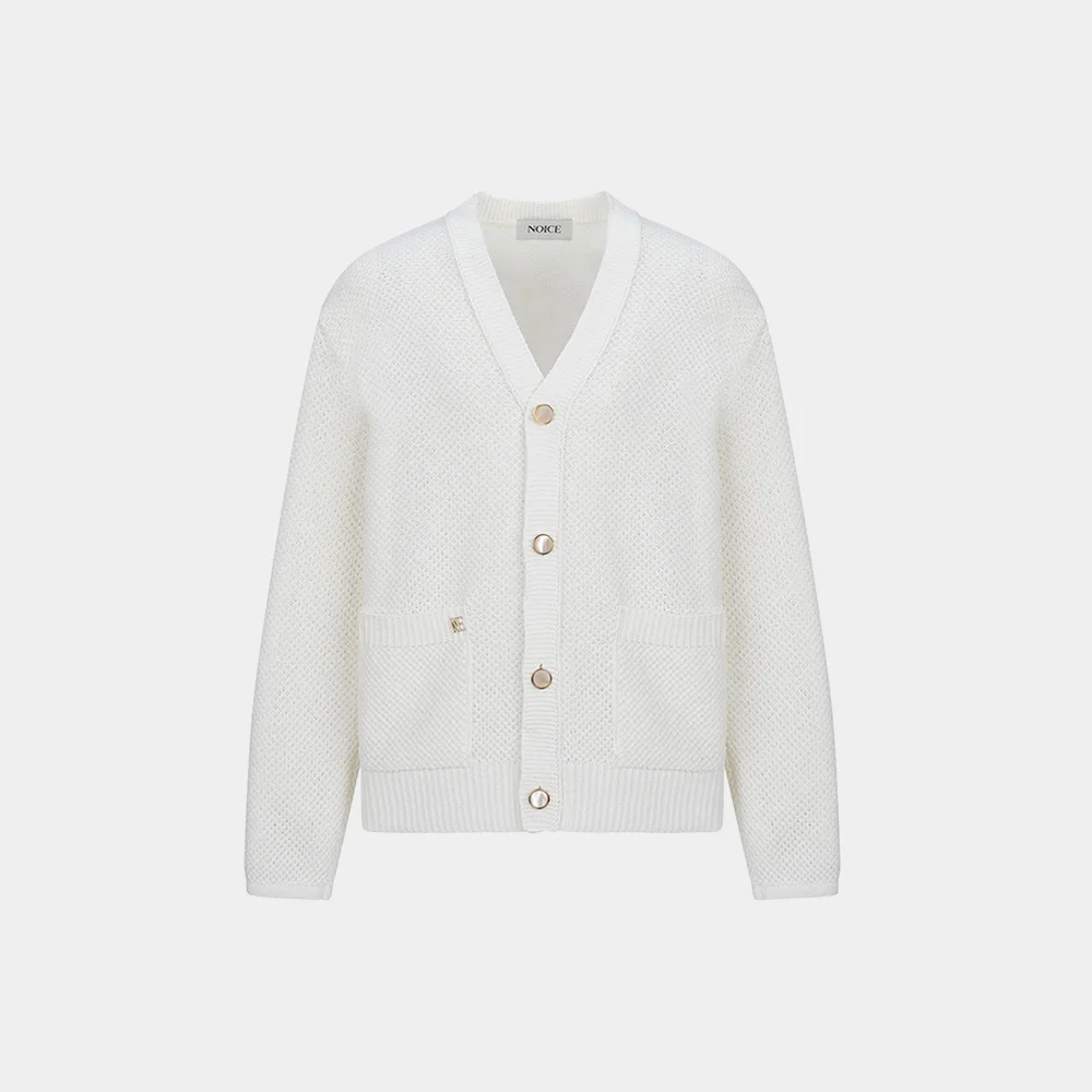 LATTICE COTTON KNIT CARDIGAN - IVORY