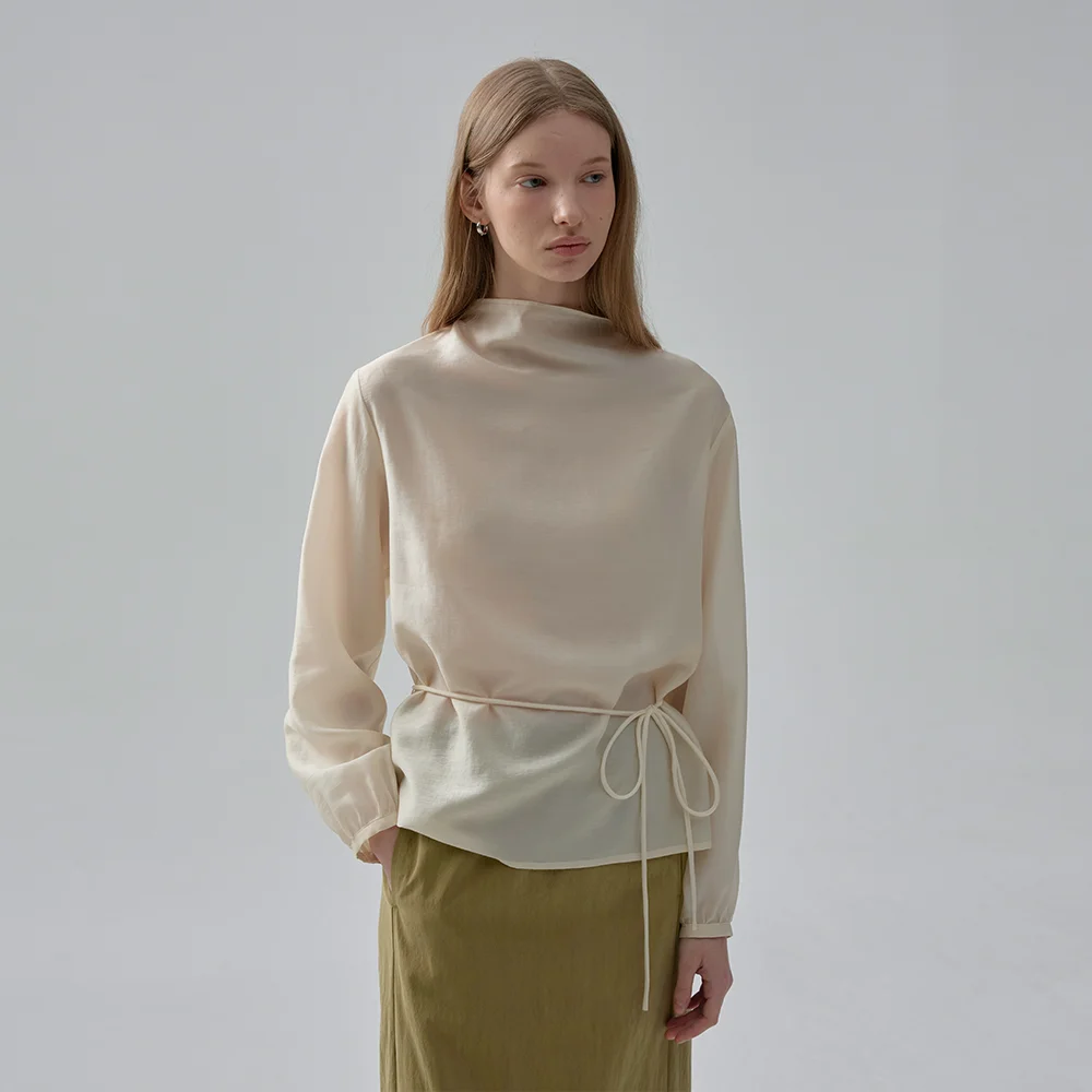 COWL-NECK DRAPE BLOUSE (cream ivory)