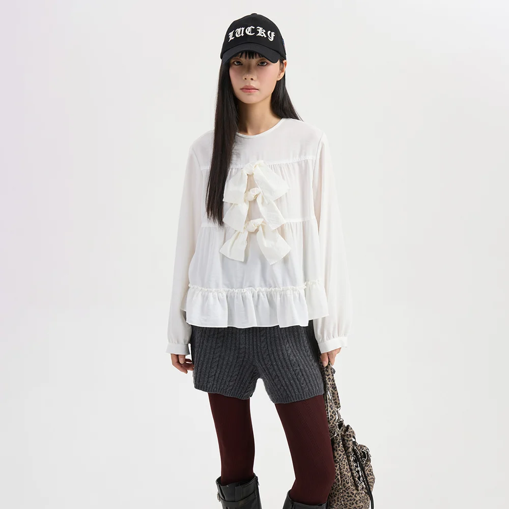 Ribbon Point Collarless Blouse (ivory) LFSAW25250IVX