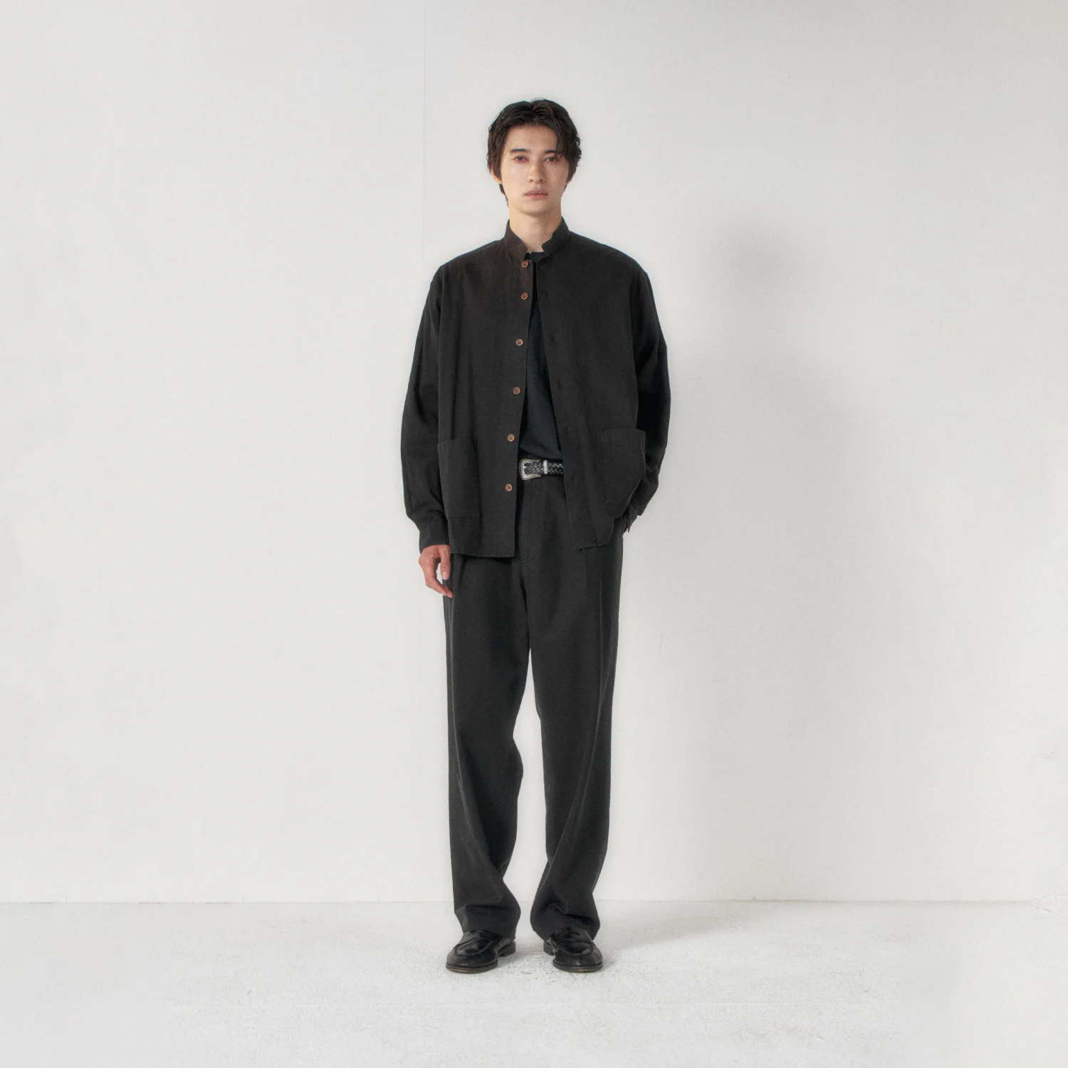 Linen Reverse One Tuck Pants_Black