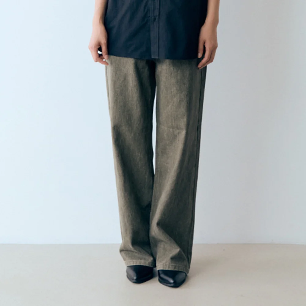 W 直筒 斜紋 褲子 Khaki Brown