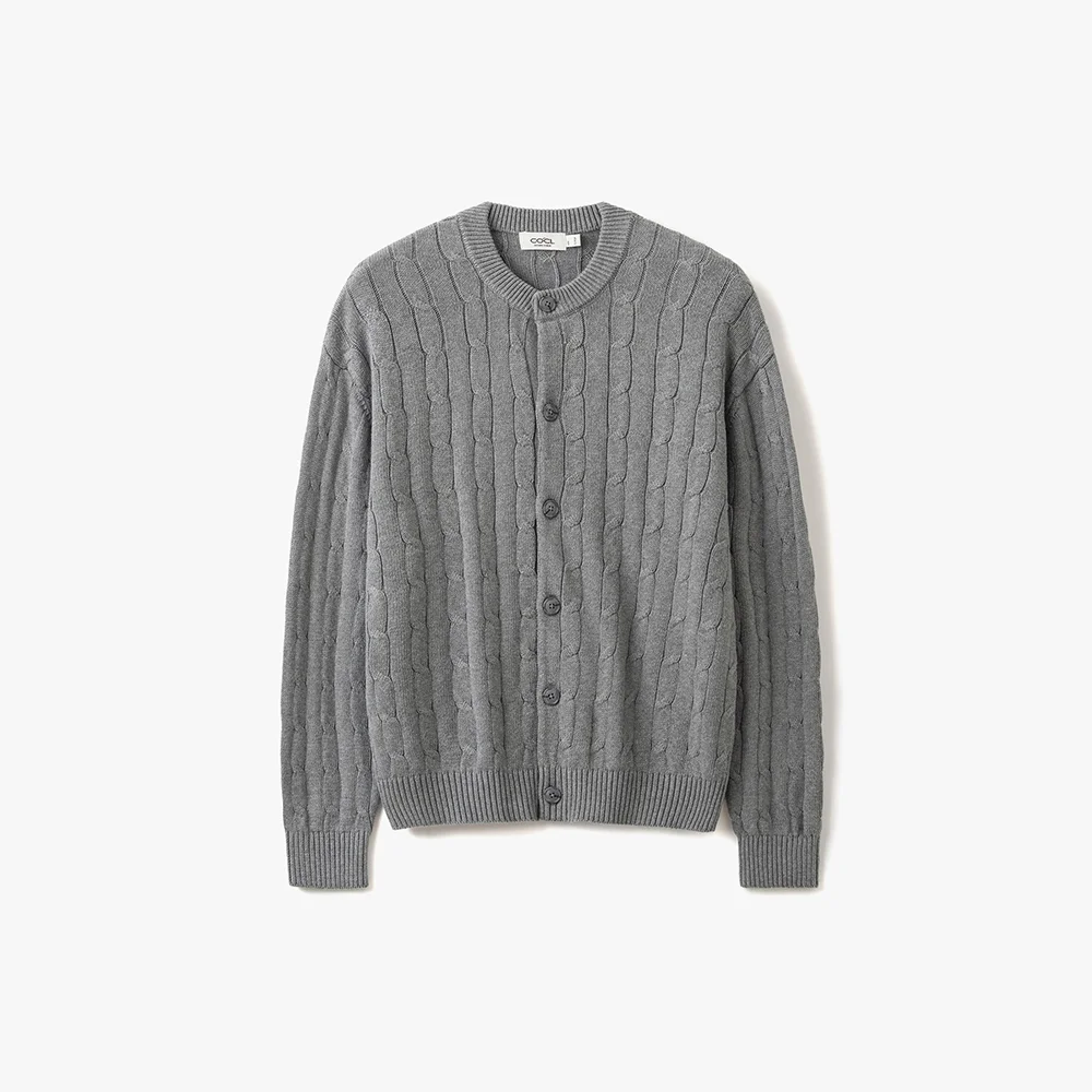 柔軟 絞花 圓領 開襟外套 灰色 COOSCD021GRAY