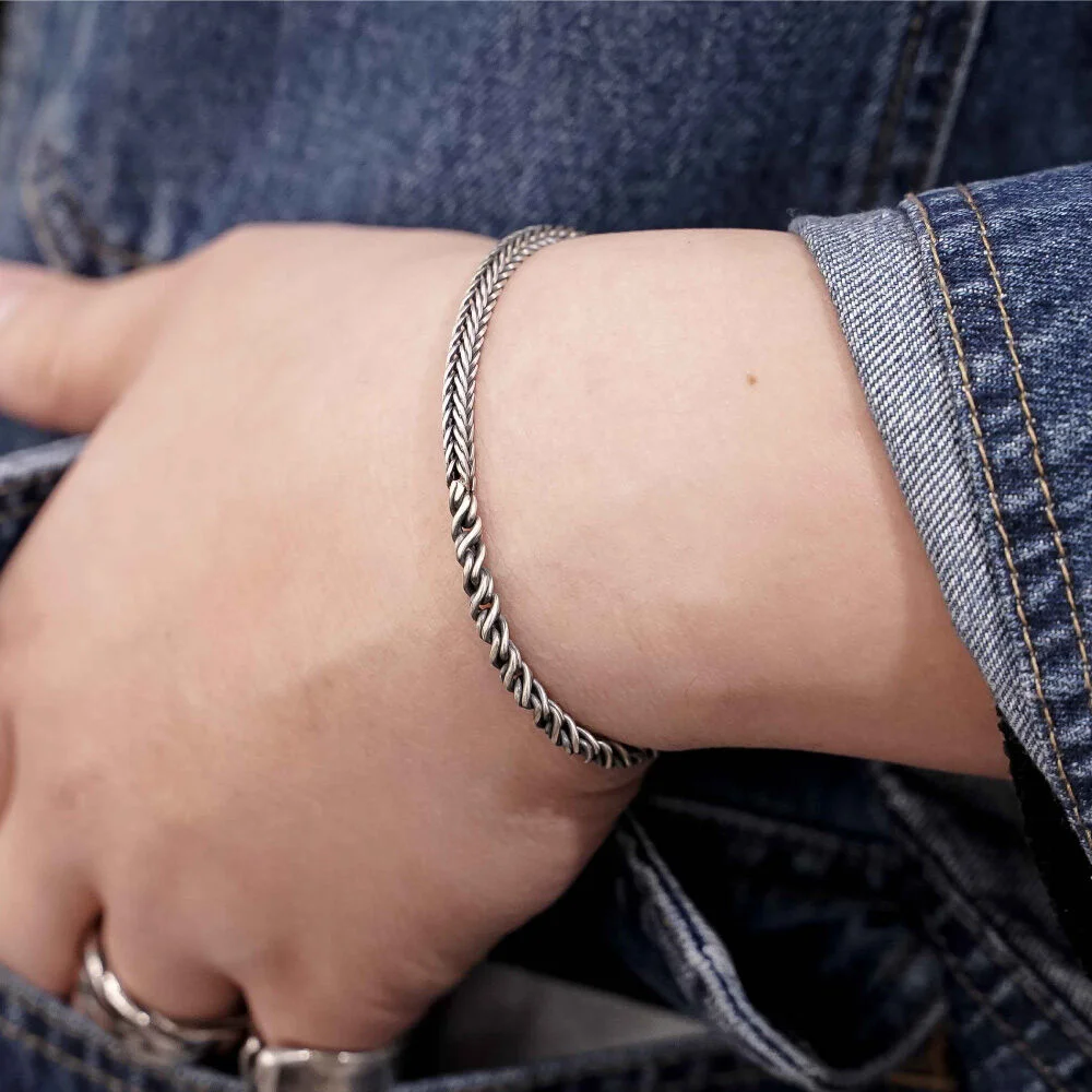 HR 231B_Half & Half Silver Chain Bracelet (Silver 925)