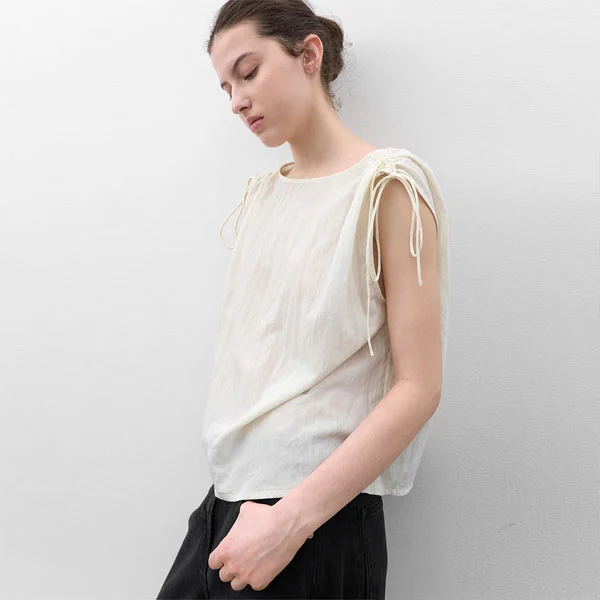 BOATNECK DRAWSTRING SLEEVELESS TOP (BL-4407)